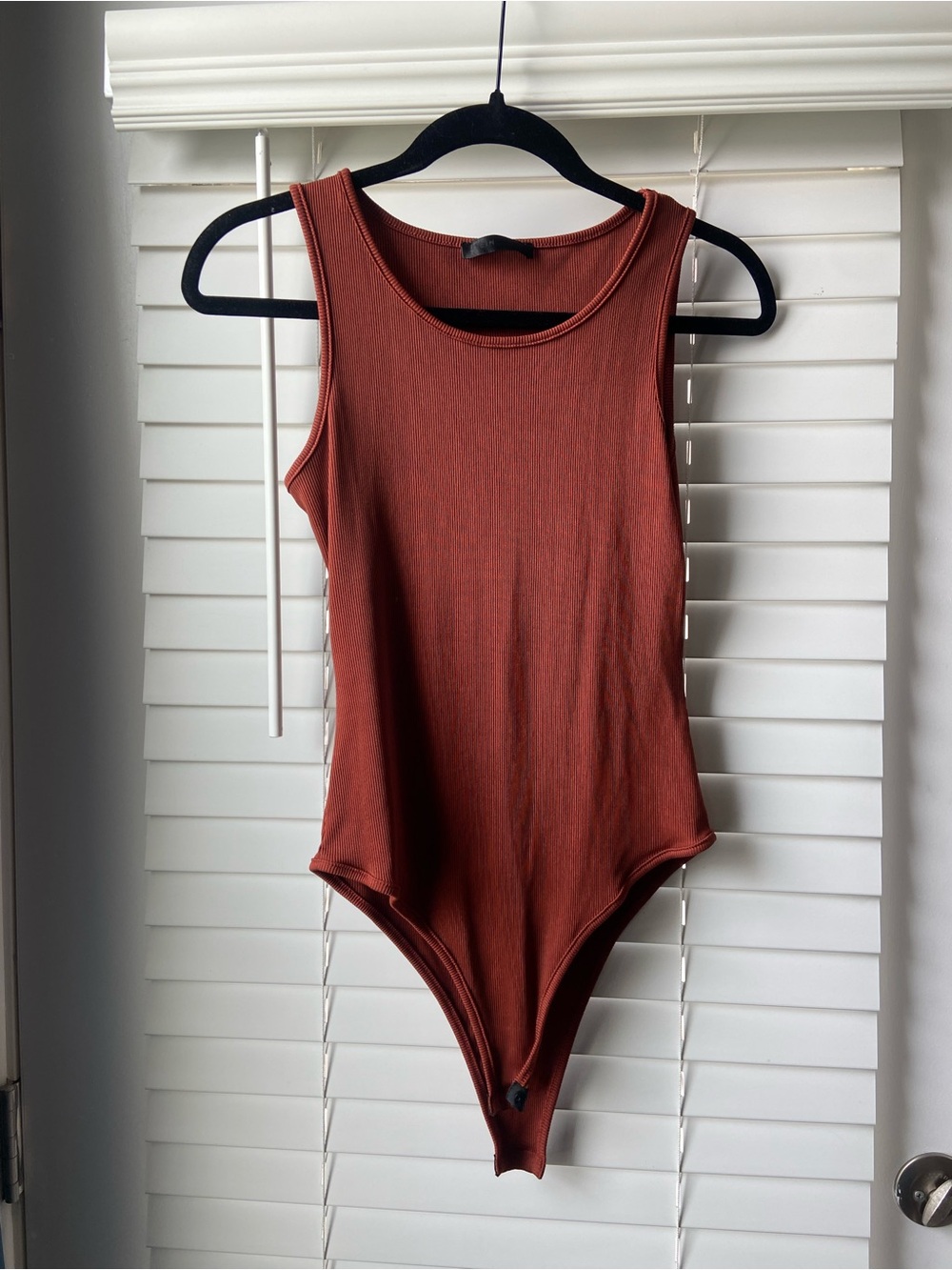 SHEIN Rust Brown Ribbed Tank Bodysuit